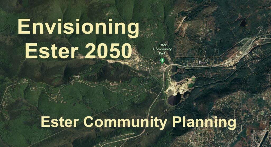Envisioning Ester 2050
Ester Community Planning

Text over image of Google map of Ester, Alaska